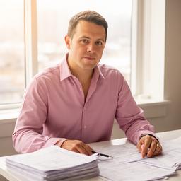Co-founder reviewing accounting notes beside a bright window in an Indianapolis studio